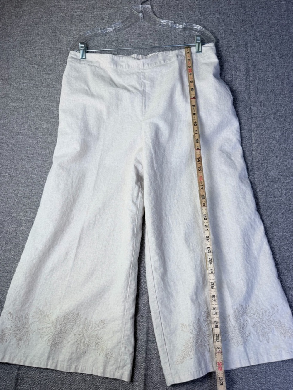 White Stag Light Cream linen Wide-Leg Embroidered Pants - Picture 6 of 14